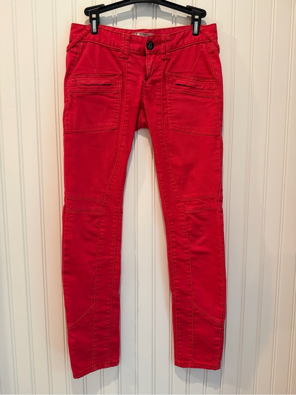 Free People Bright Red Skinny Jeans